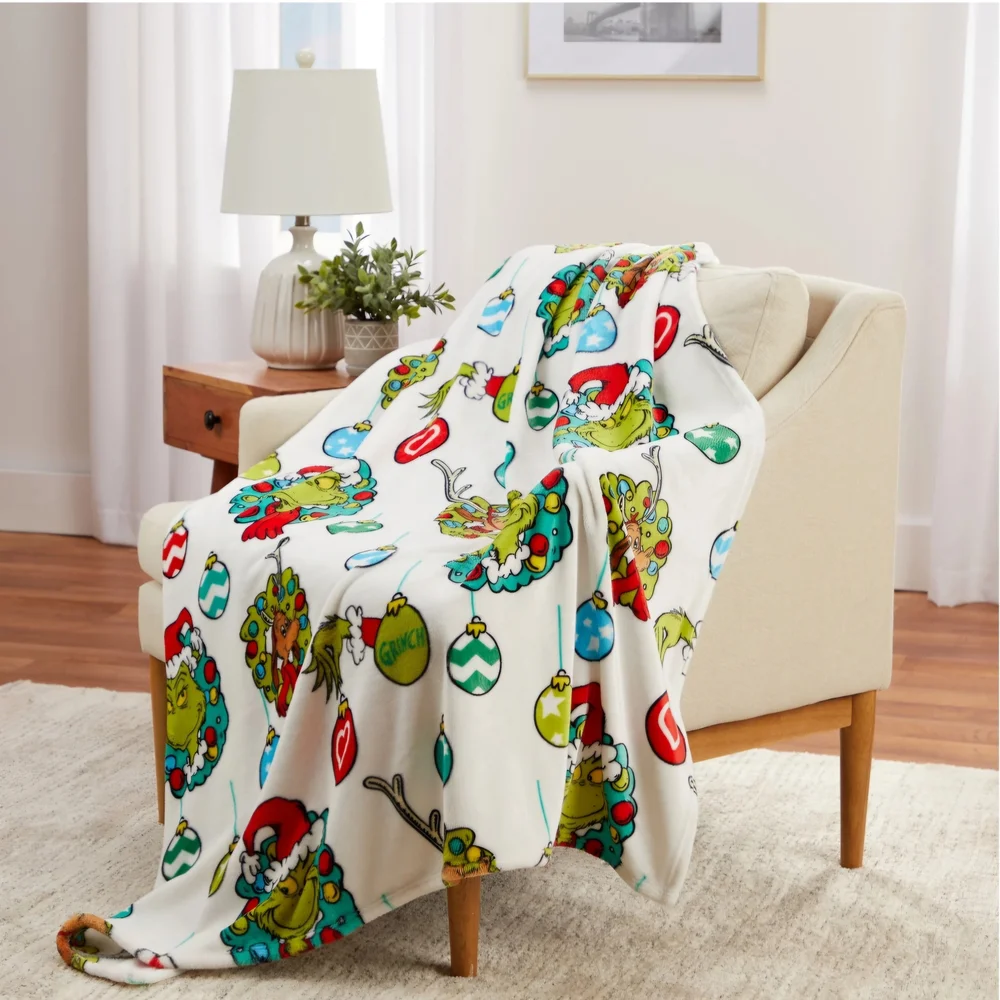 The Grinch Oversized Silky Soft Plush Throw 50x70 Christmas Holiday Blanket New
